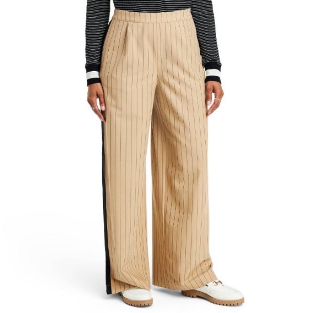 La Ligne x Target Pants Trousers Size Large Side Stripe Wide Leg Tan Black NWOT
